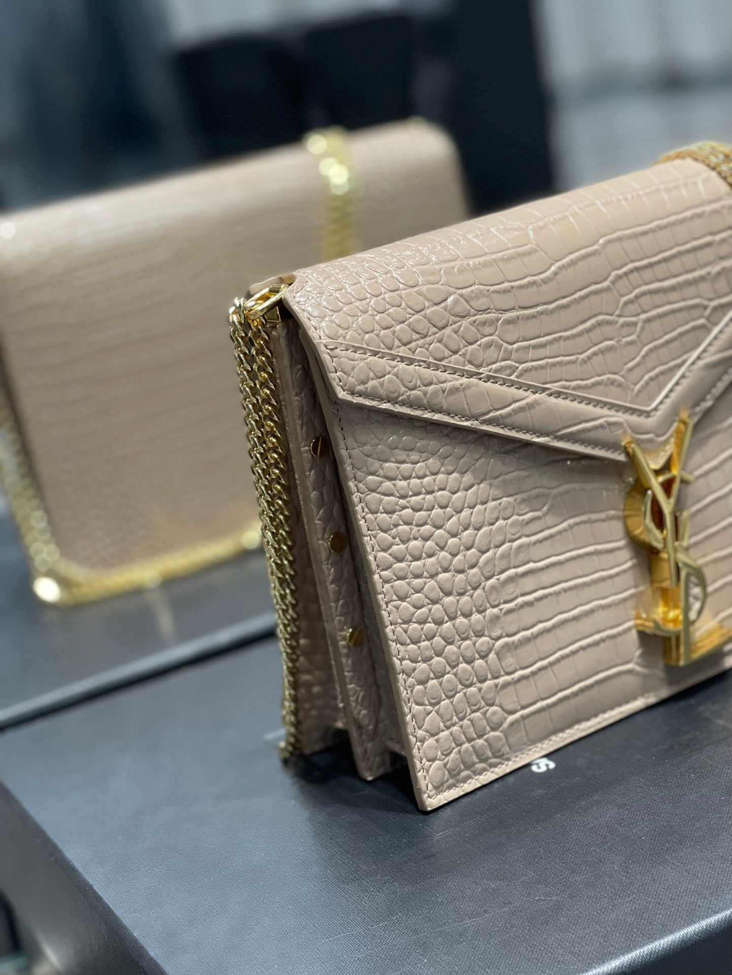 YSSL Cassandra Medium Chain Bag Dark Beige In Grain De Poudre Embossed For Women 8in/22cm YSL 532750DND0J2721
