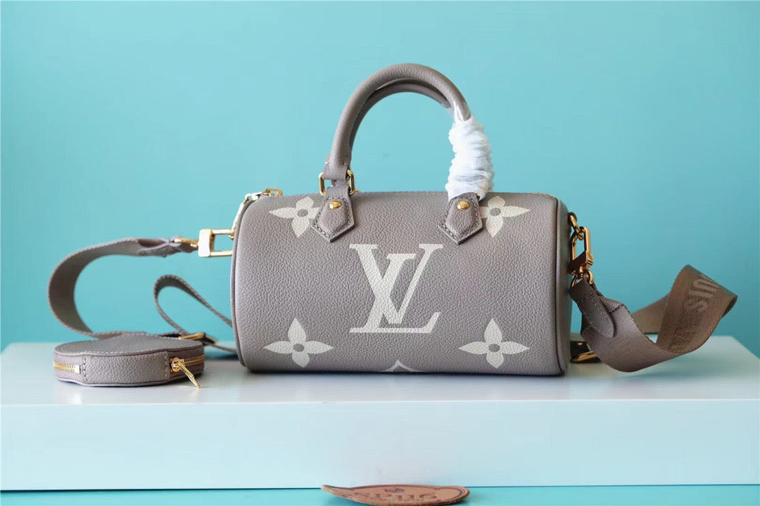 Louis Vuitton Papillon Burberry Monogram Empreinte Tourterelle / Creme Beige For Women, Women’s Handbags, Shoulder Bags And Crossbody Bags 7.9in/20cm Louis Vuitton M46031