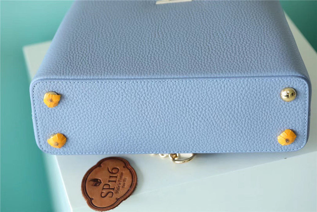 Louis Vuitton Capucines Taurillon Light Blue/ Beige For Women, WomenÃƒÂ¢Ã¢â€šÂ¬Ã¢â€žÂ¢s Bags, Shoulder And Crossbody Bags 10.6in/27cm Louis Vuitton