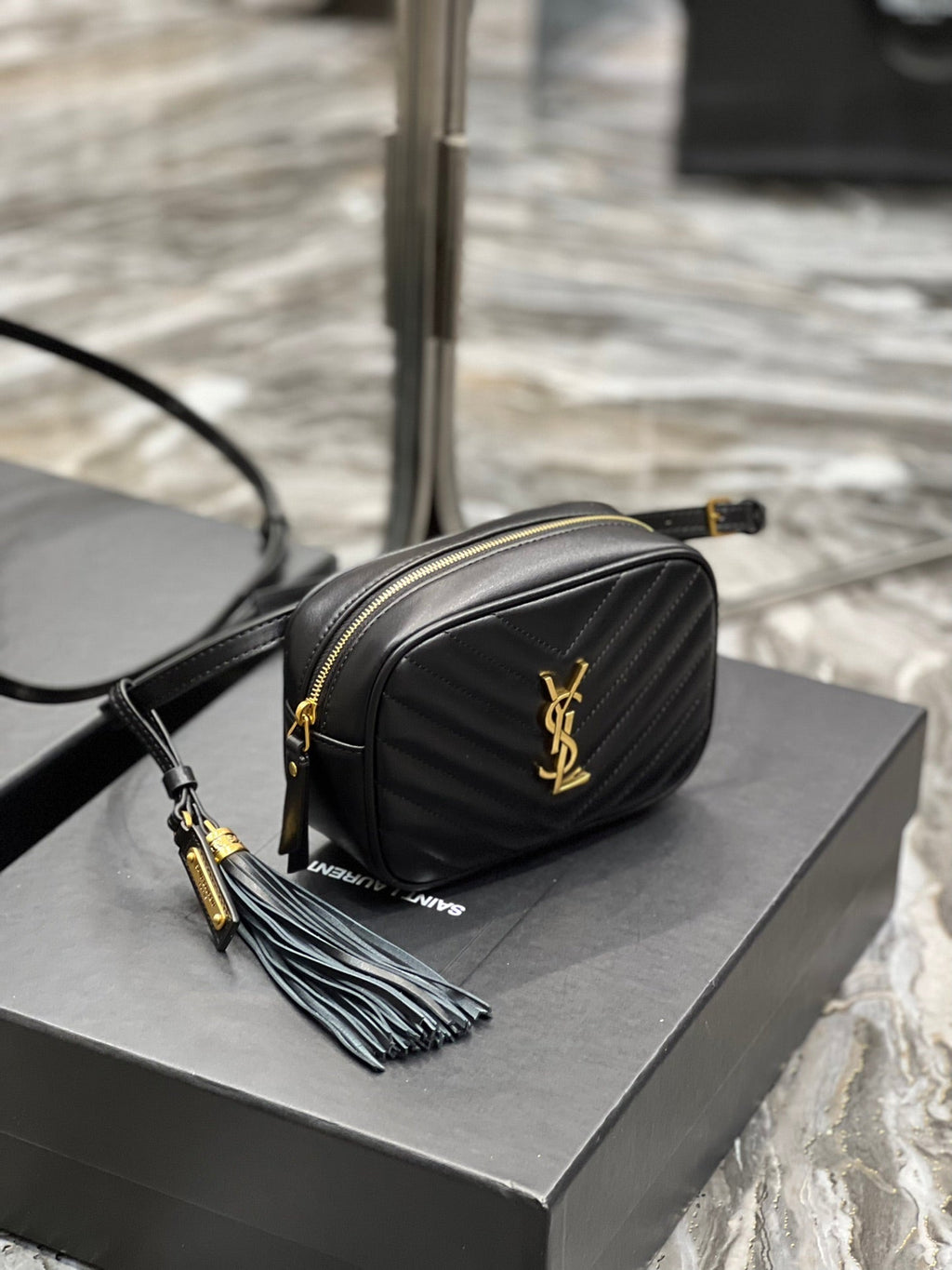 Top Quality Lou Belt Bag Black In MatelassÃ© Gold Toned Hardware For Women 6.1in/15cm YSL 614031DV7071000