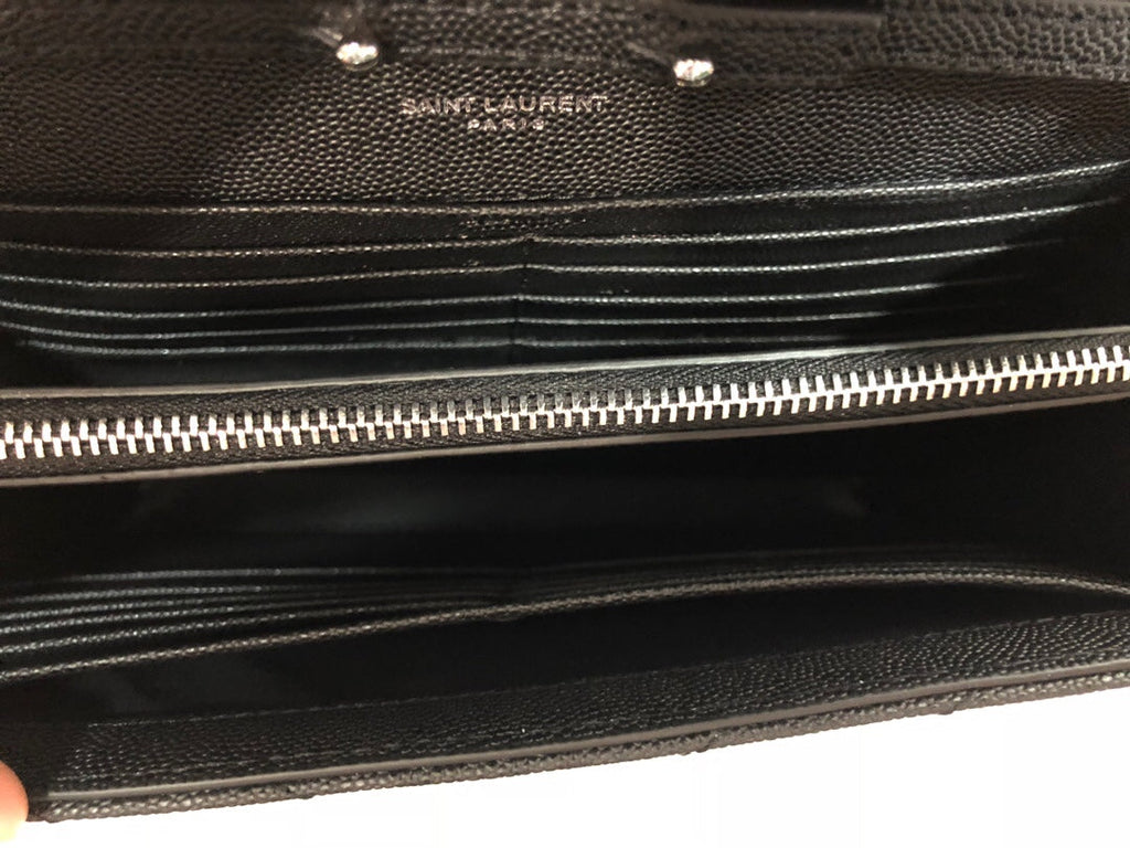 YSSL Cassandre MatelassÃ© Chain Wallet In Grain De Poudre Embossed Black For Women 8.8in/23cm YSL 377828BOW021000