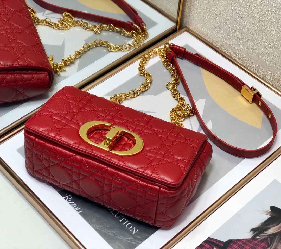 Dior Small Caro Bag Red For Women, Women’s Handbags, Shoulder Bags, Crossbody Bags 20cm/8in CD