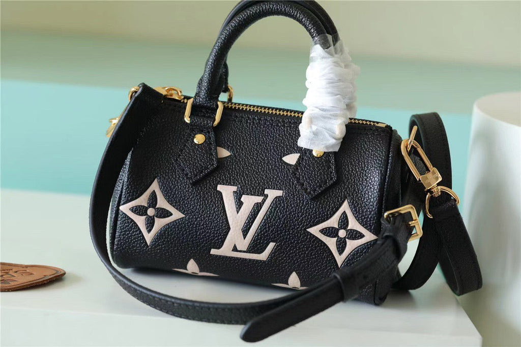 Louis Vuitton Nano Speedy Monogram Empreinte Arizona Beige/ Creme Beige For Women, Women’s Bags, Shoulder And Crossbody Bags 6.3in/16cm Louis Vuitton