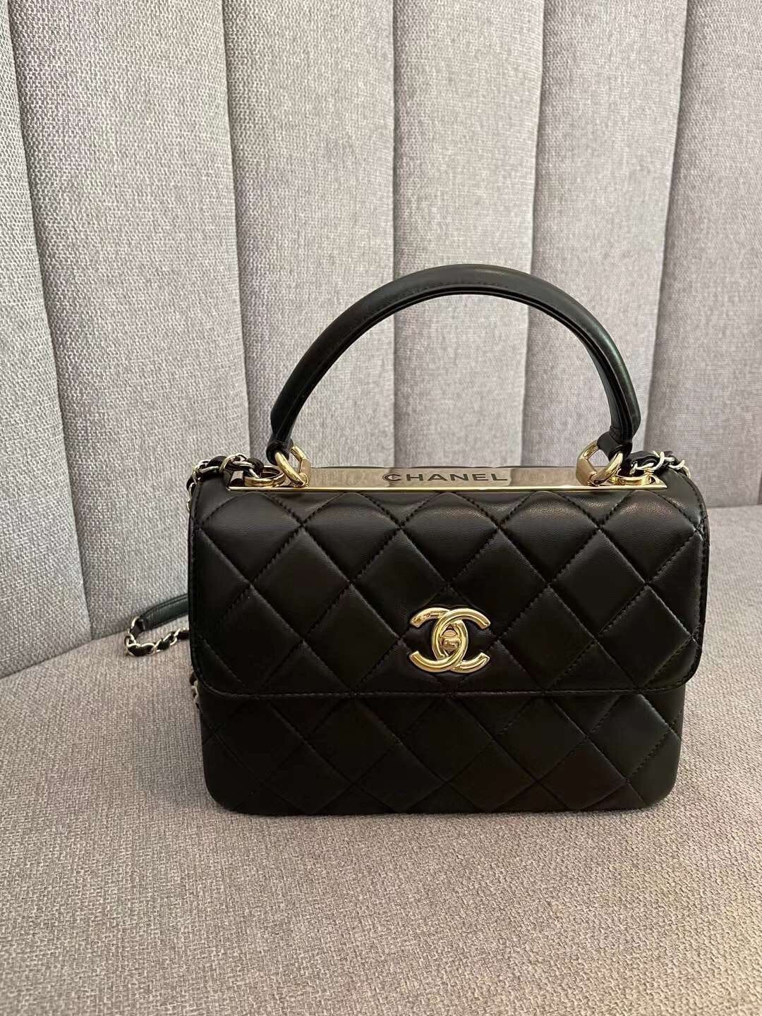 Chanel Classic Flap Bag Gold Toned Hardware Black 9.8in/25cm