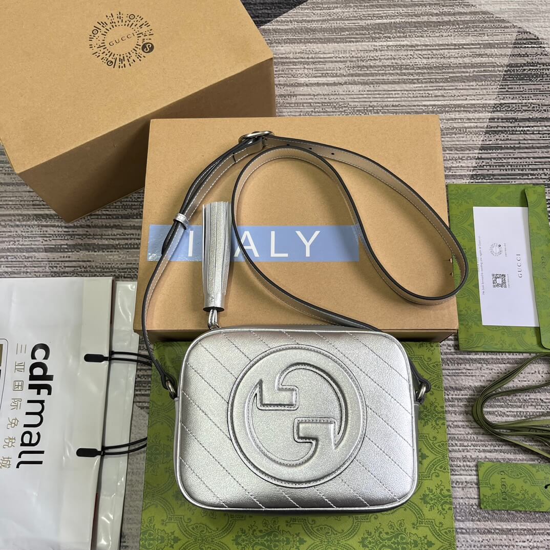 Gucci 742360 Blondie shoulder bag 21cm Silver leather Free shipping