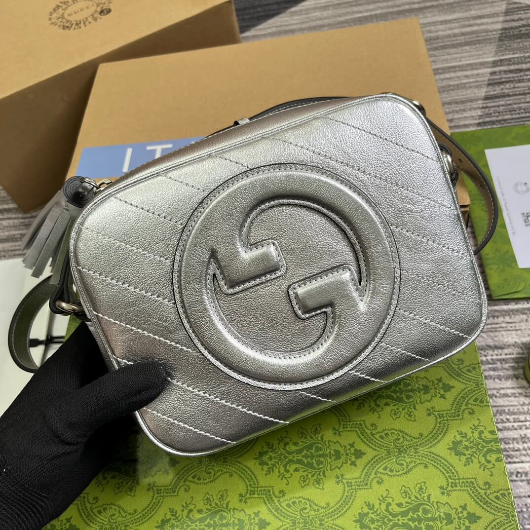 Gucci 742360 Blondie shoulder bag 21cm Silver leather Free shipping