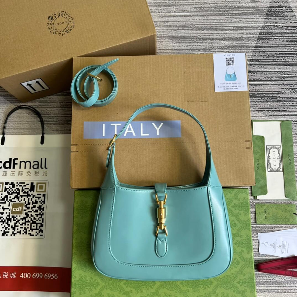 Gucci636709 subaxillary bag 28cm blue cowhide