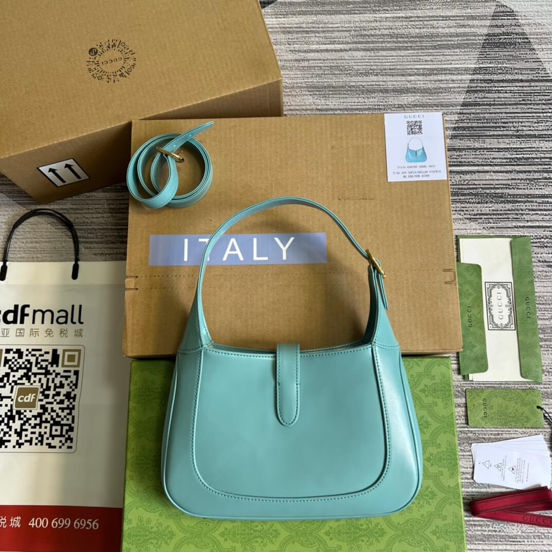 Gucci636709 subaxillary bag 28cm blue cowhide
