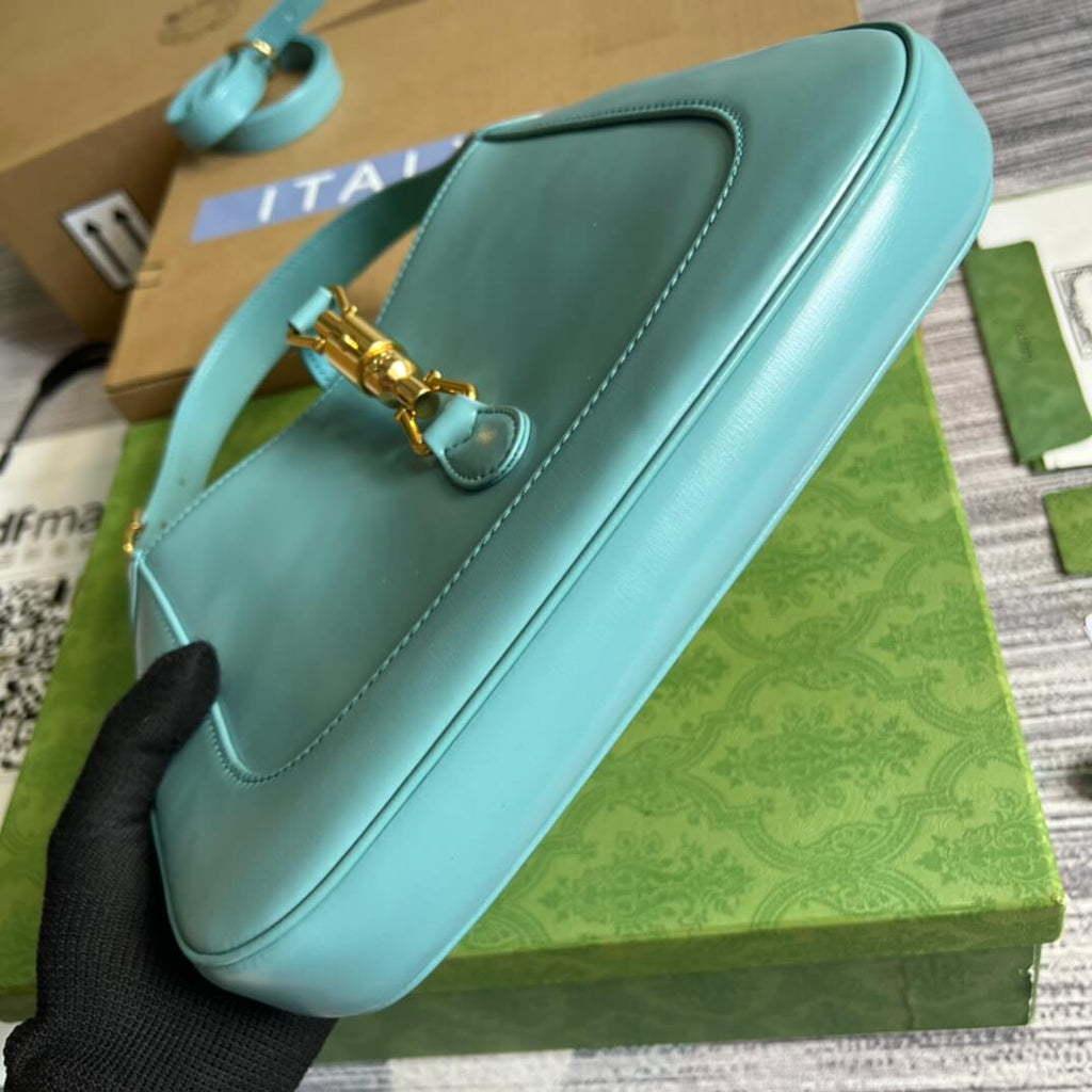 Gucci636709 subaxillary bag 28cm blue cowhide
