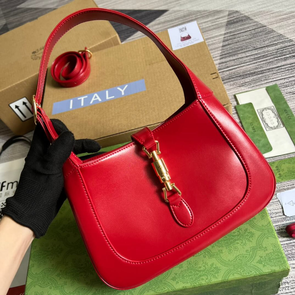 Gucci636709 subaxillary bag 28cm red cowhide