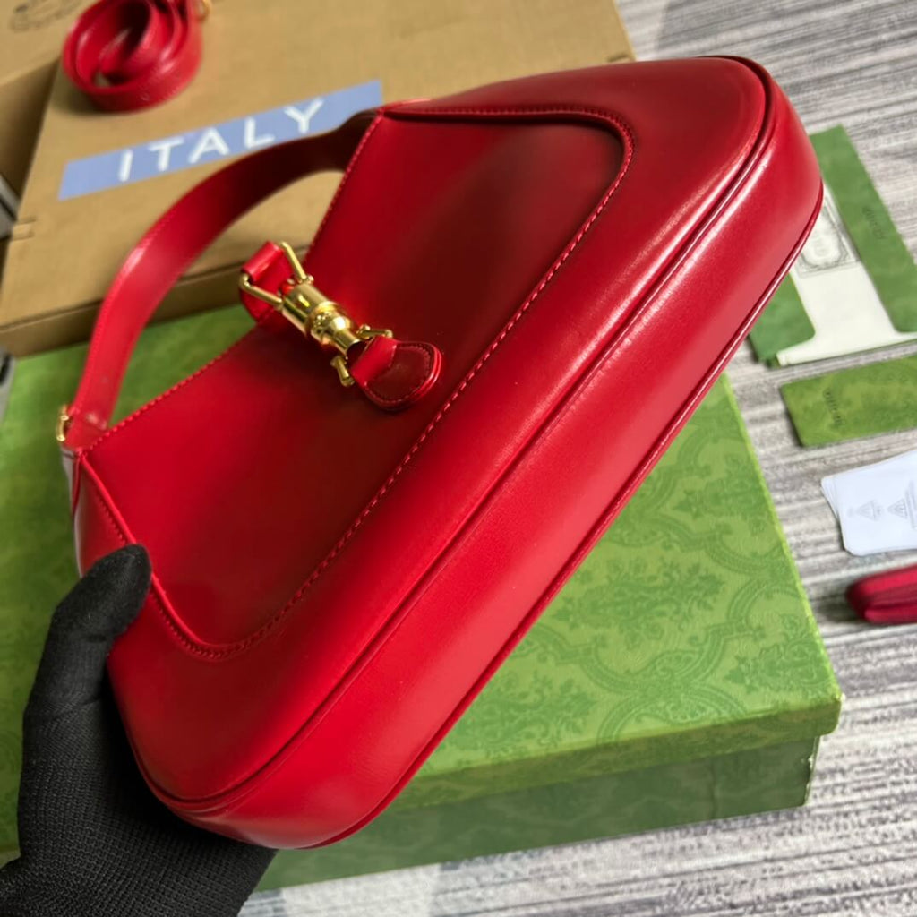 Gucci636709 subaxillary bag 28cm red cowhide