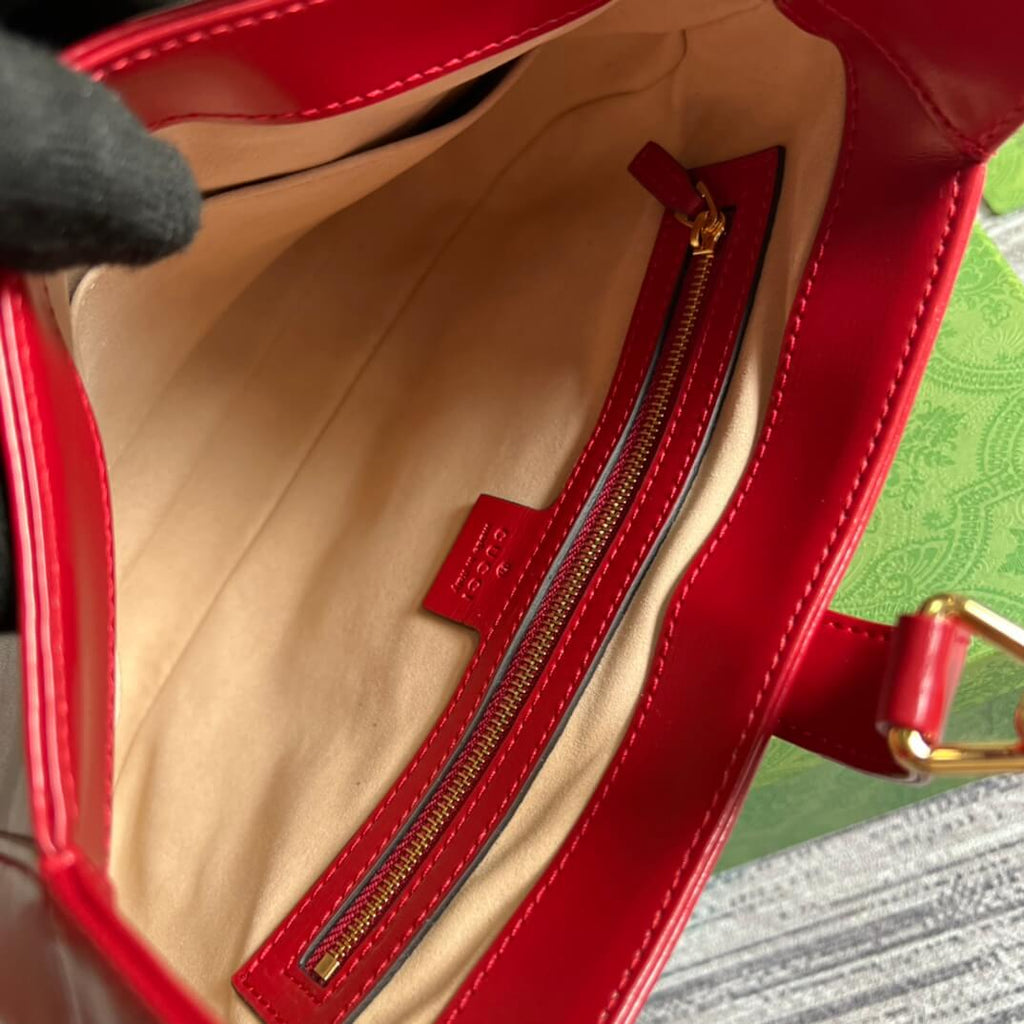 Gucci636709 subaxillary bag 28cm red cowhide