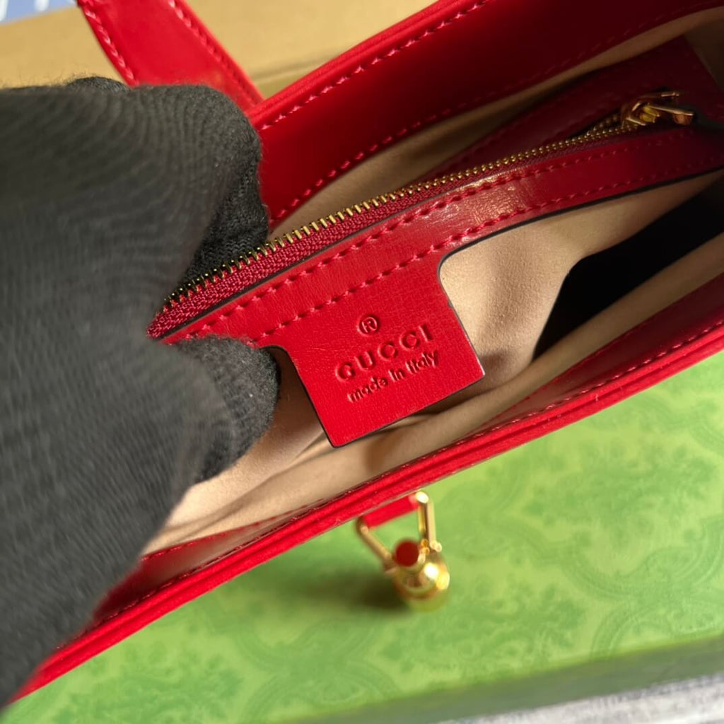 Gucci636709 subaxillary bag 28cm red cowhide