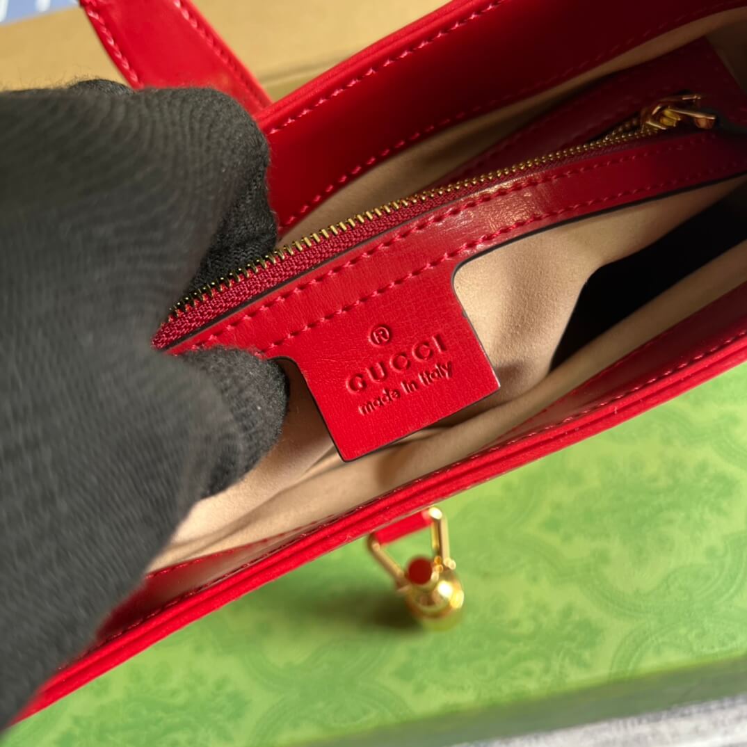 Gucci636709 subaxillary bag 28cm red cowhide