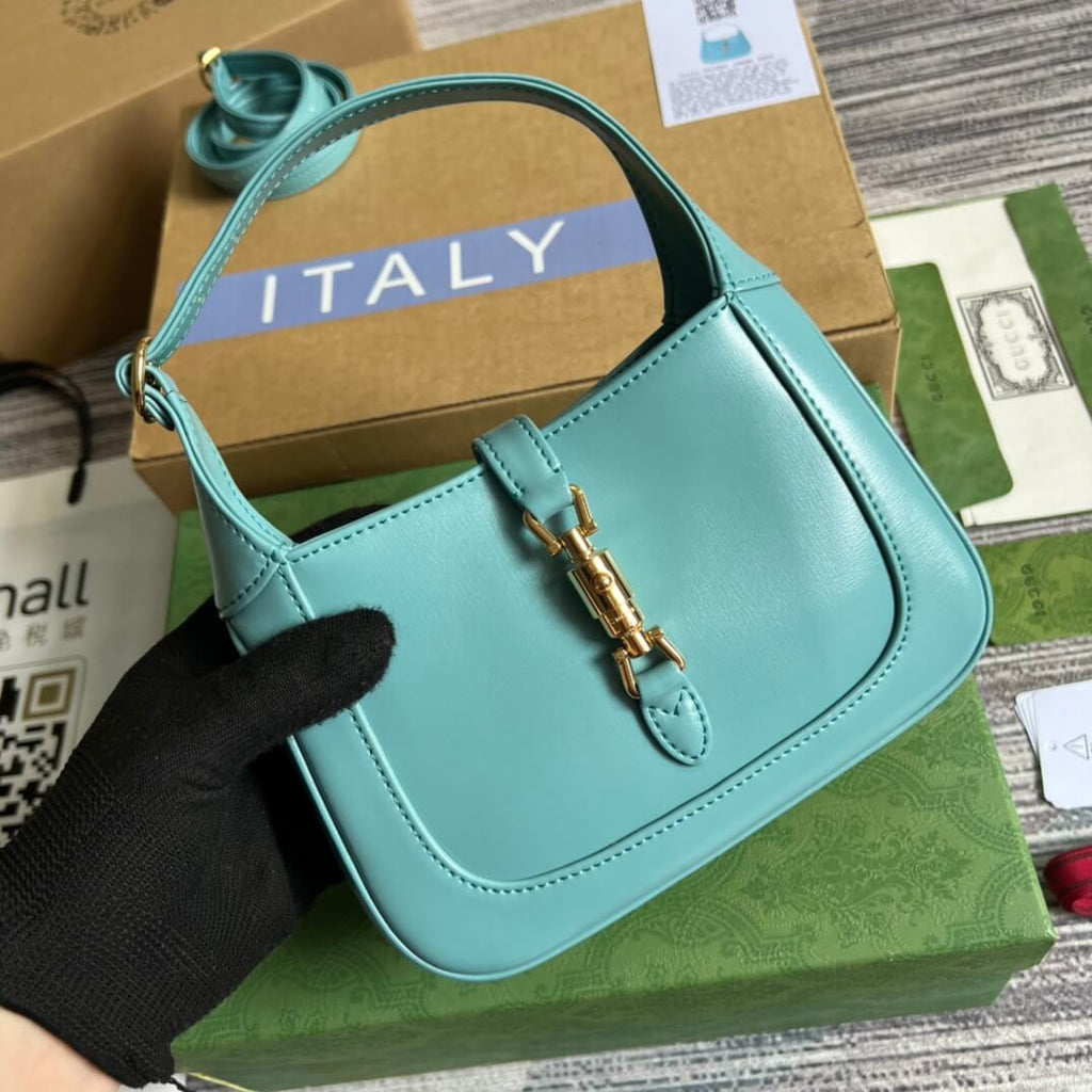 Gucci637091 Handbag subaxillary bag 19cm blue cowhide