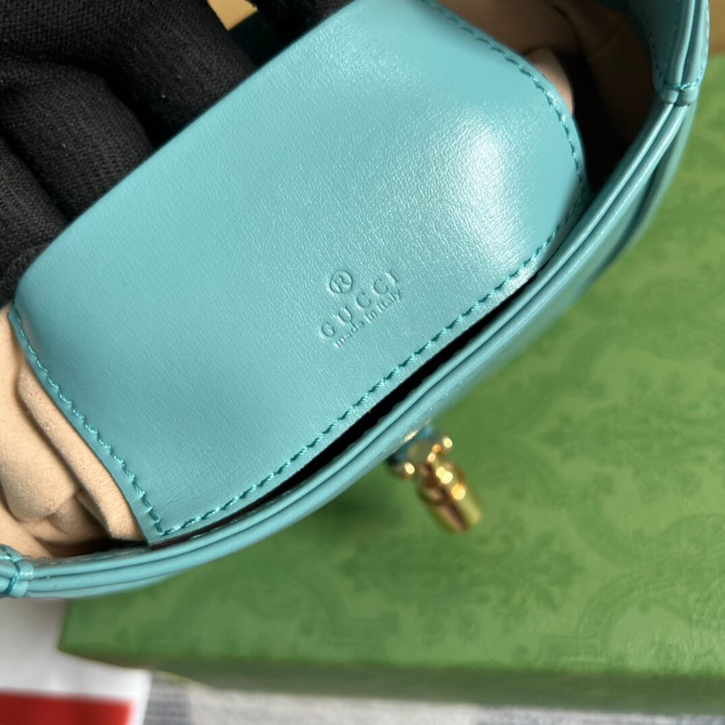 Gucci637091 Handbag subaxillary bag 19cm blue cowhide