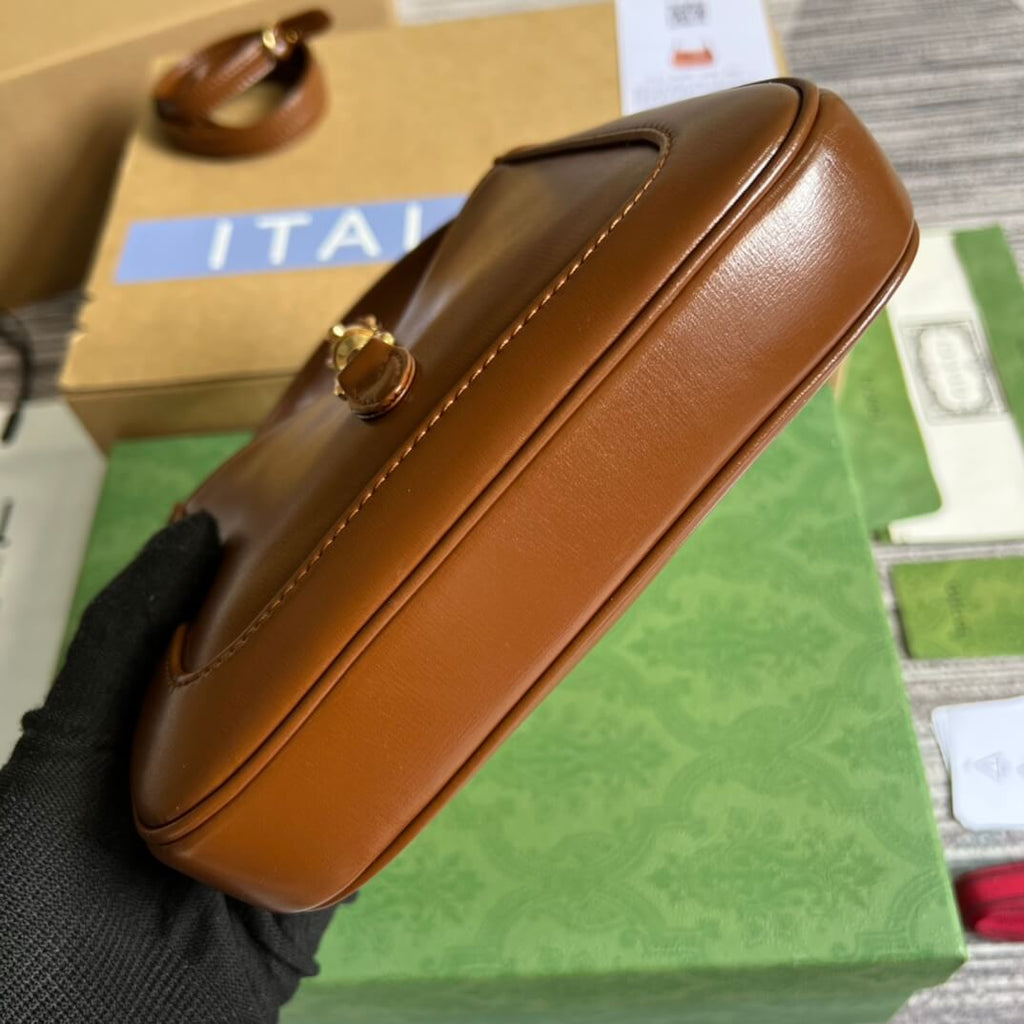 Gucci637091 Handbag subaxillary bag 19cm brown cowhide