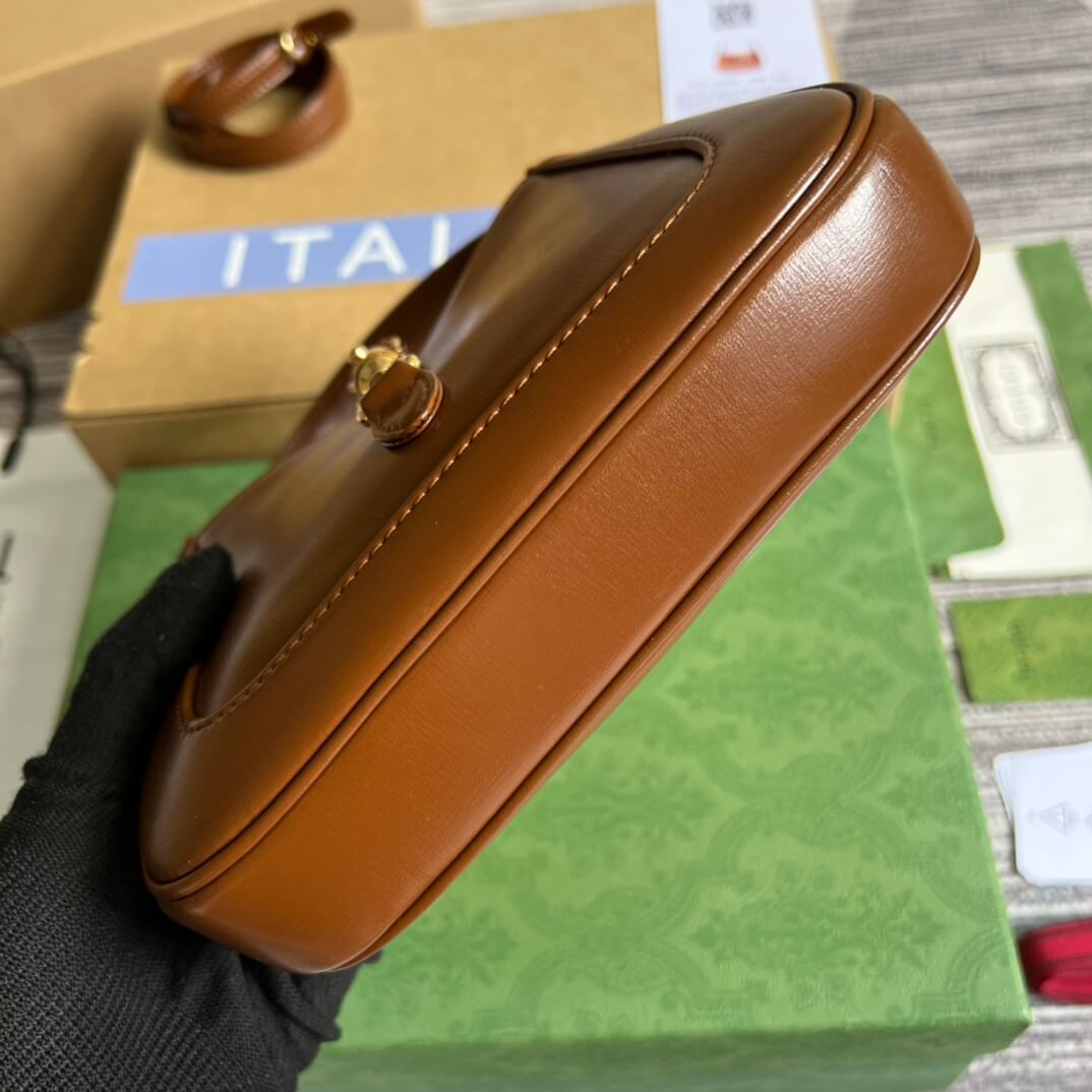 Gucci637091 Handbag subaxillary bag 19cm brown cowhide