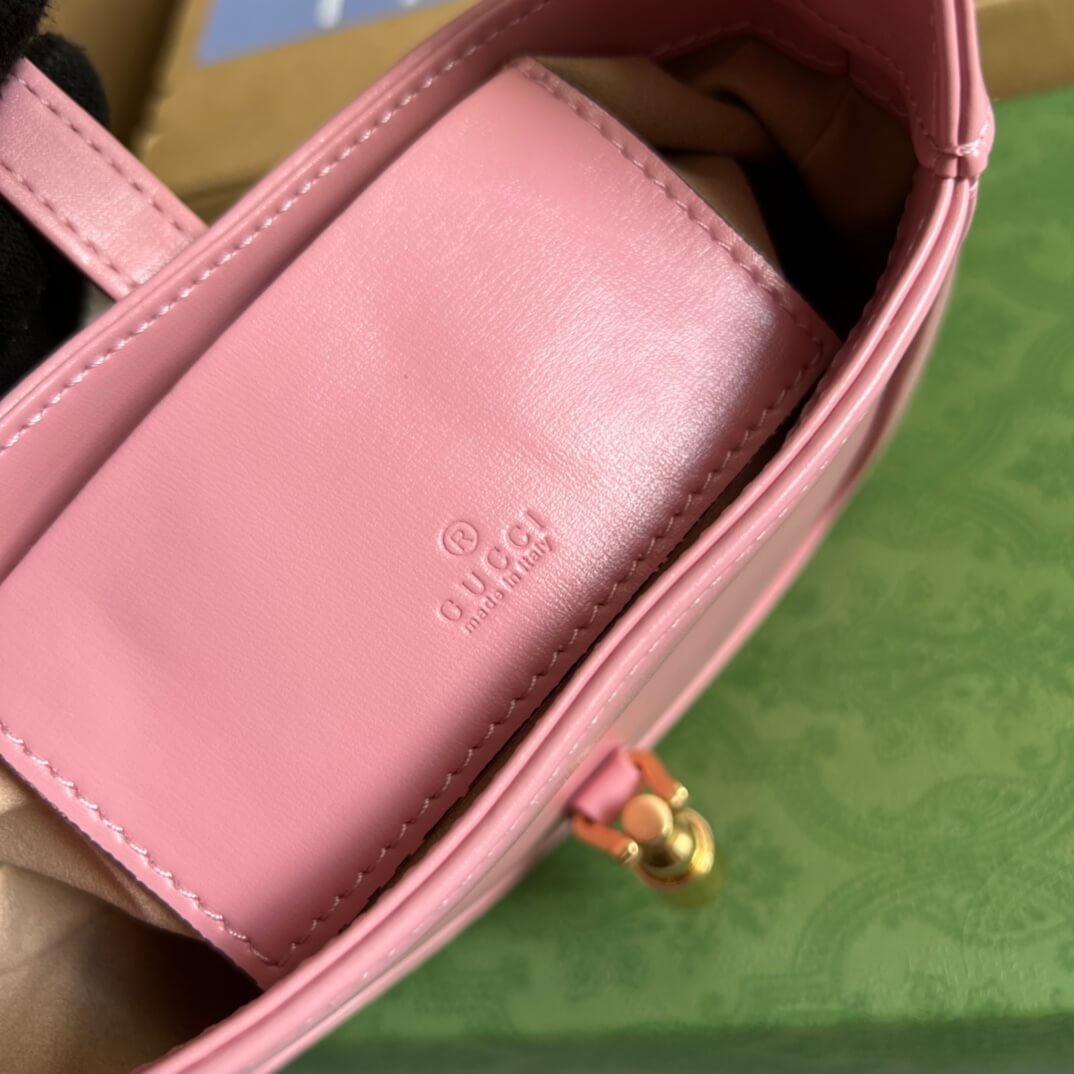 Gucci637091 Handbag subaxillary bag 19cm pink cowhide