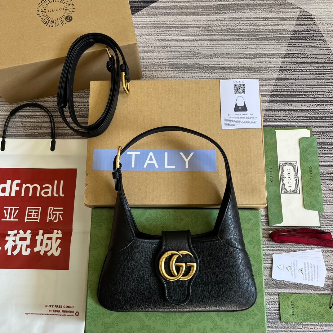 Gucci735106 Aphrodite subaxillary bag 27cm black cowhide