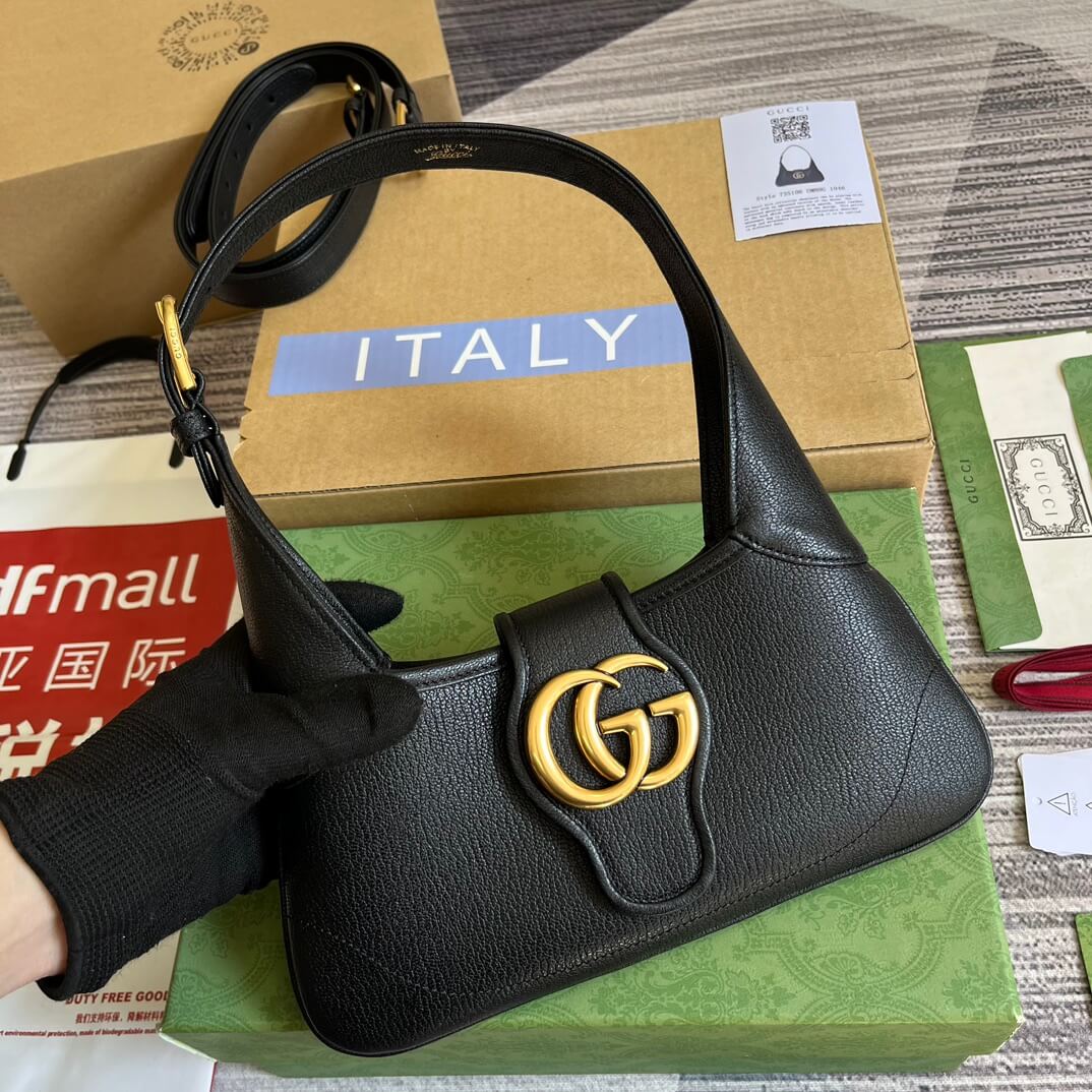 Gucci735106 Aphrodite subaxillary bag 27cm black cowhide