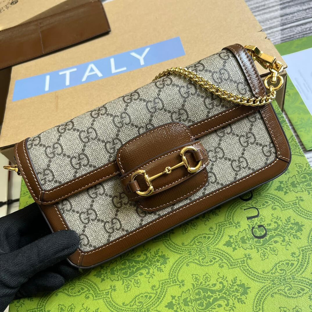 Gucci752002 Horsebit subaxillary bag 21.5cm black cowhide