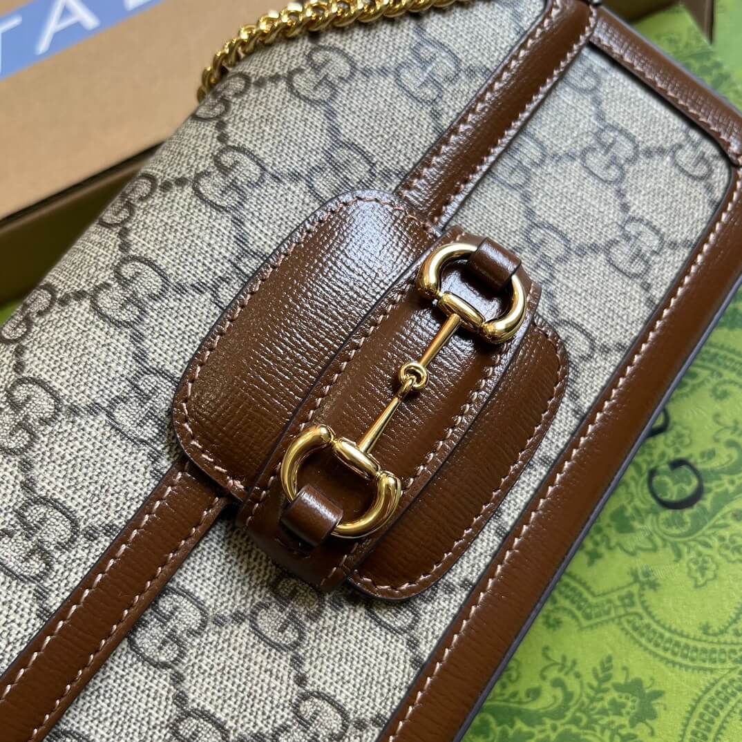 Gucci752002 Horsebit subaxillary bag 21.5cm black cowhide
