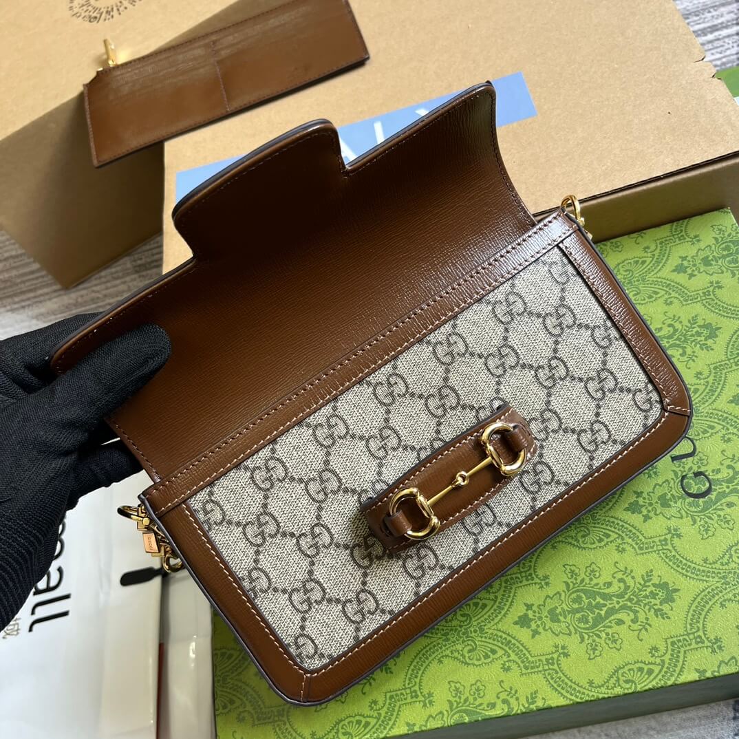 Gucci752002 Horsebit subaxillary bag 21.5cm black cowhide
