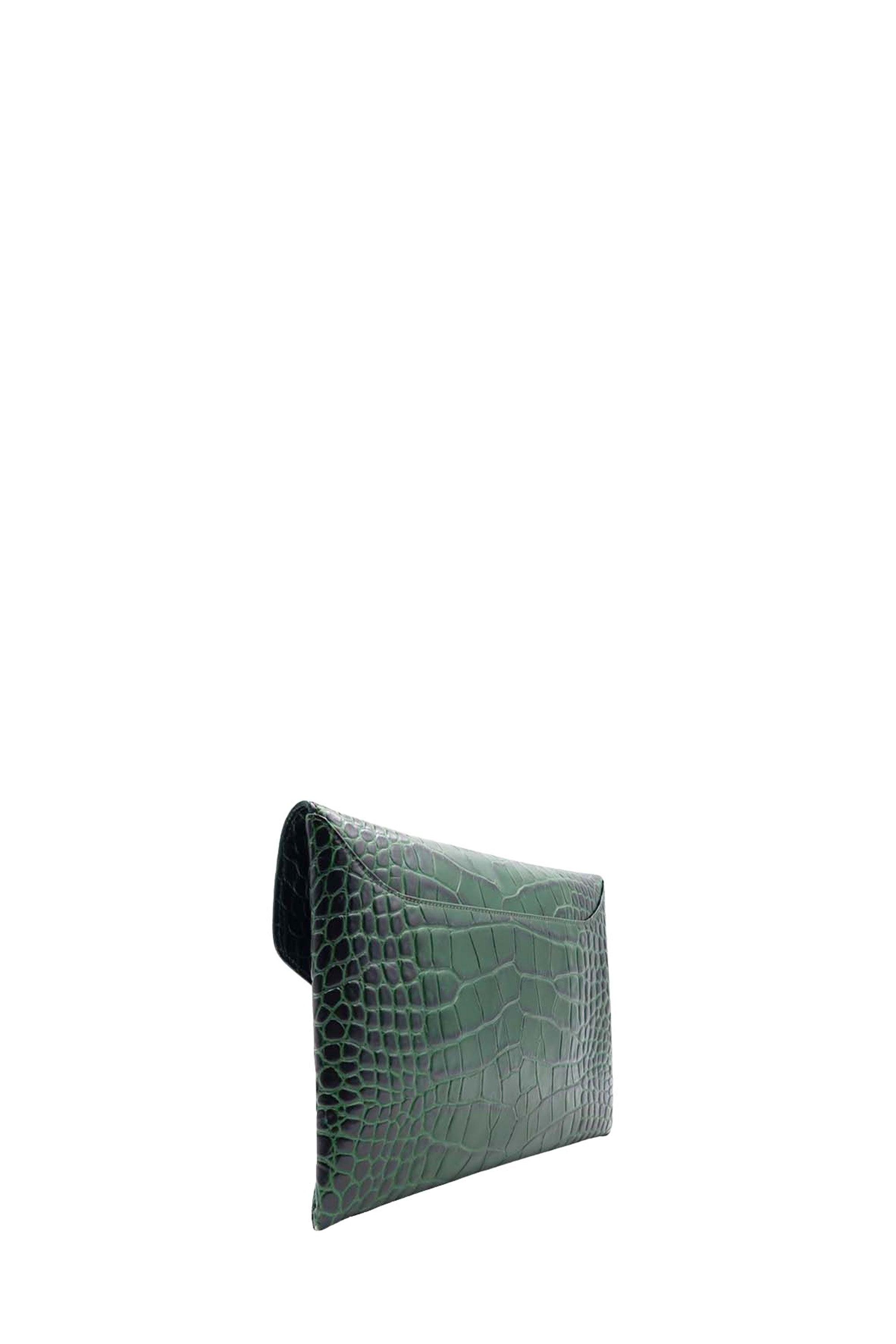 Crocodile Embossed Antigona Envelope Clutch Green