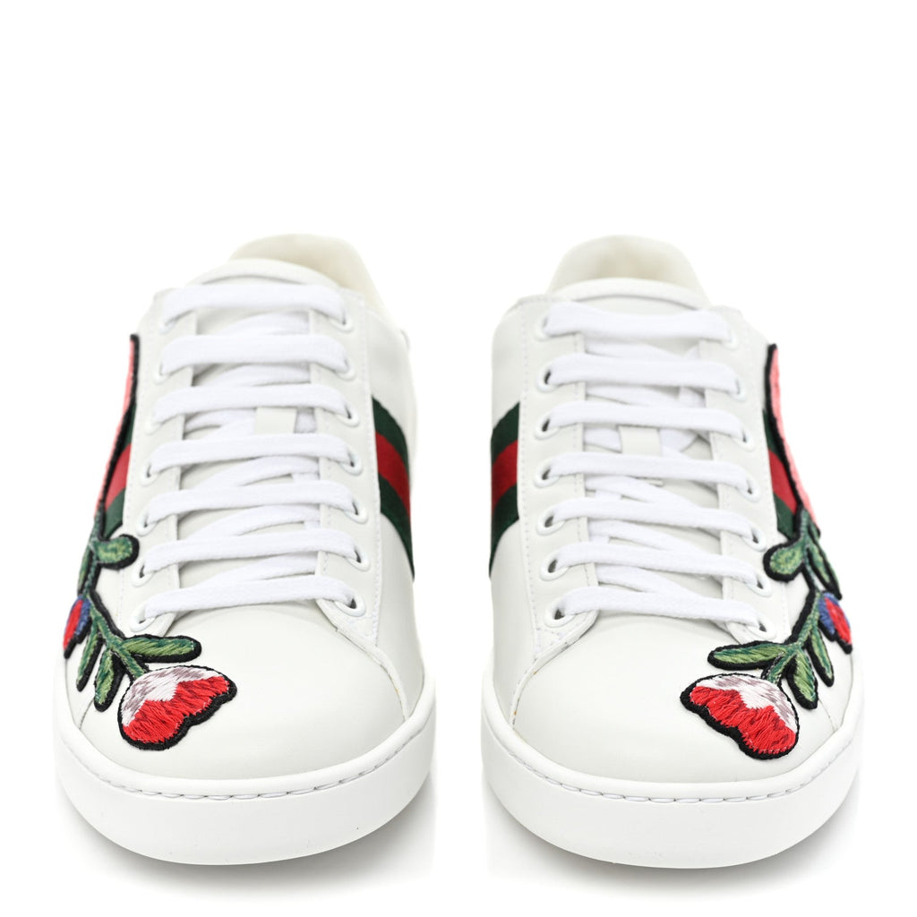Gucci Calfskin Web Floral Embroidered Womens Ace Sneakers
