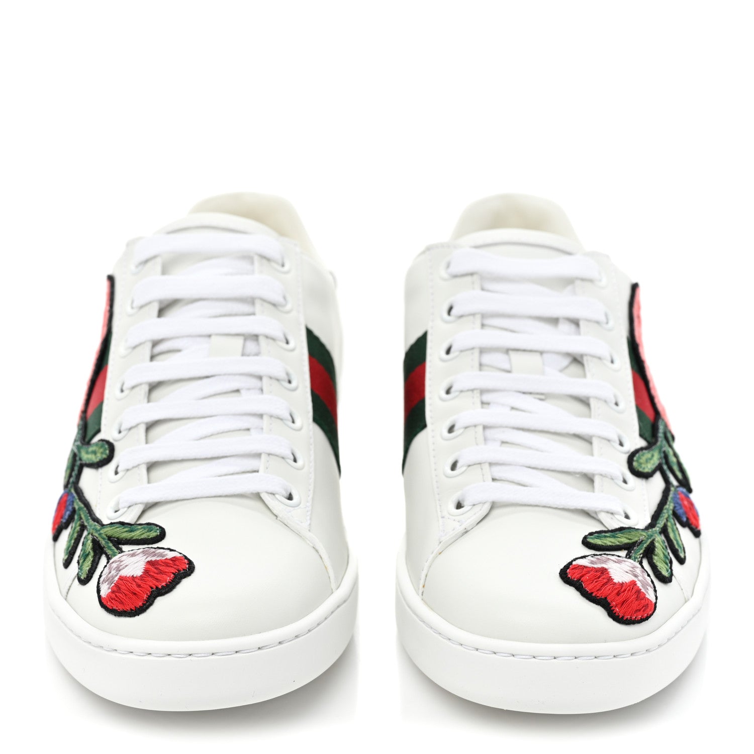 Gucci Calfskin Web Floral Embroidered Womens Ace Sneakers