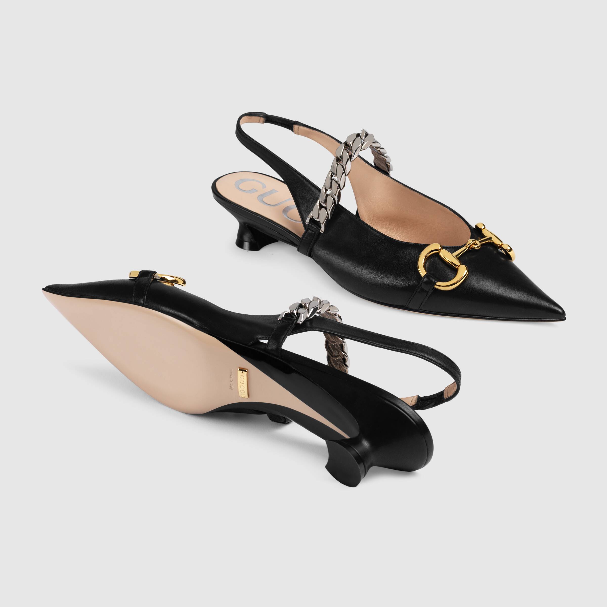 Gucci Horsebit & Chain Leather Slingback Pump