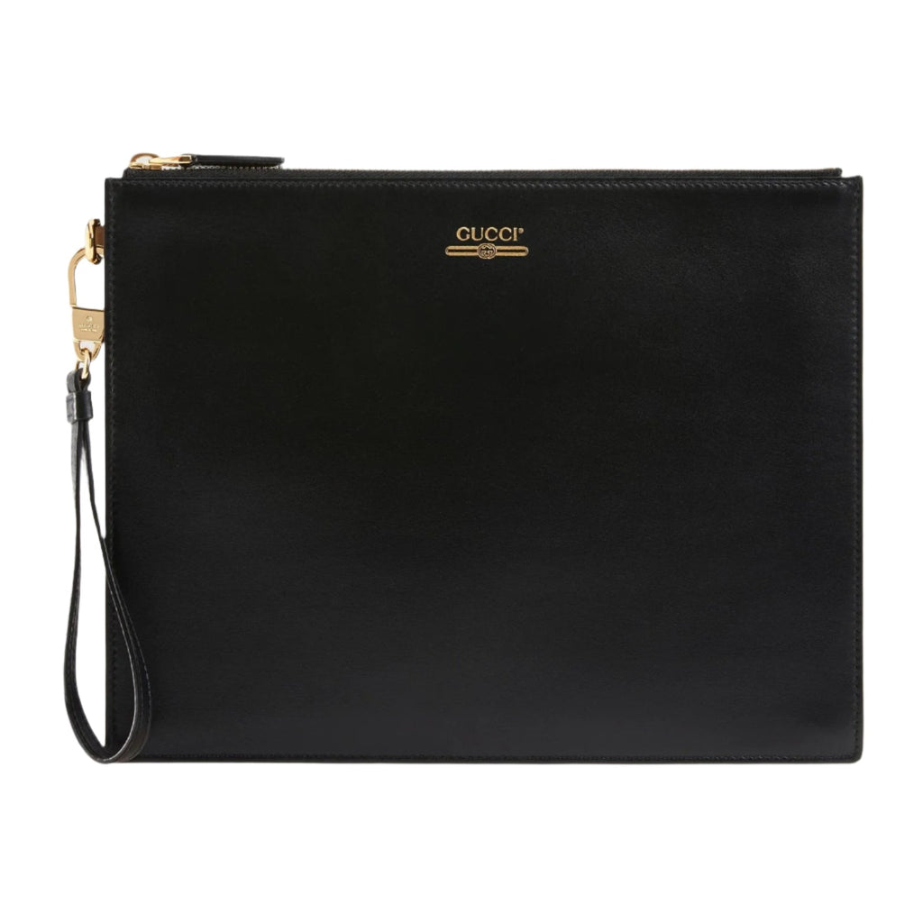 GUCCI Leather pouch with Gucci logo