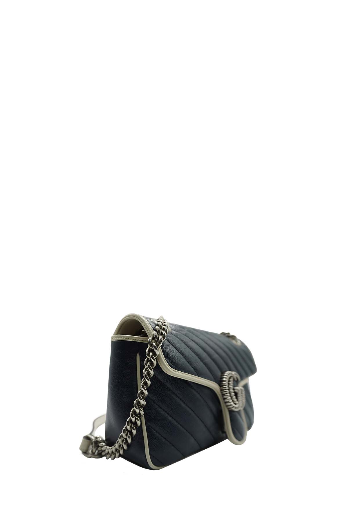 GG Marmont Small Matelasse Shoulder Bag Navy White Blue