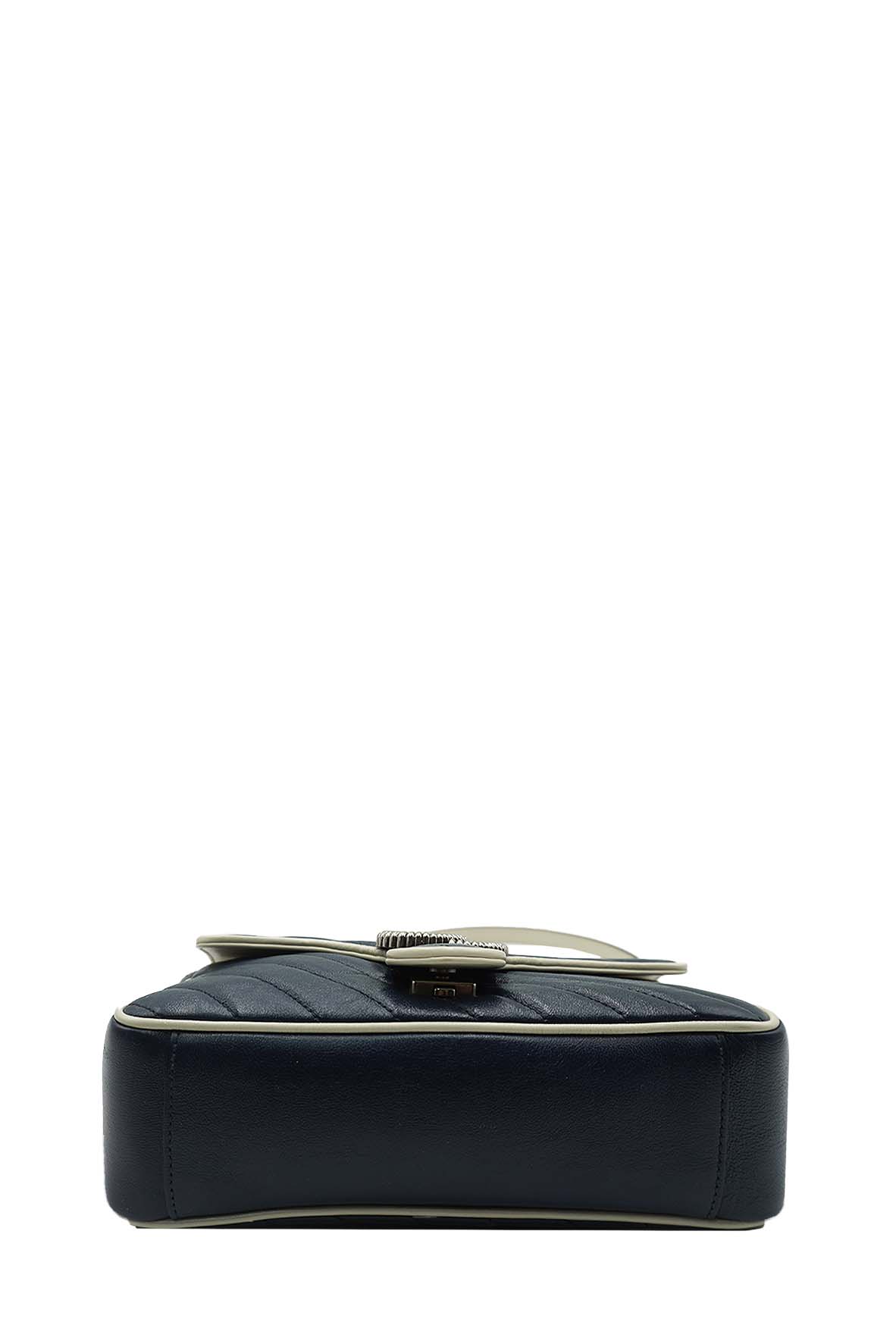GG Marmont Small Matelasse Shoulder Bag Navy White Blue