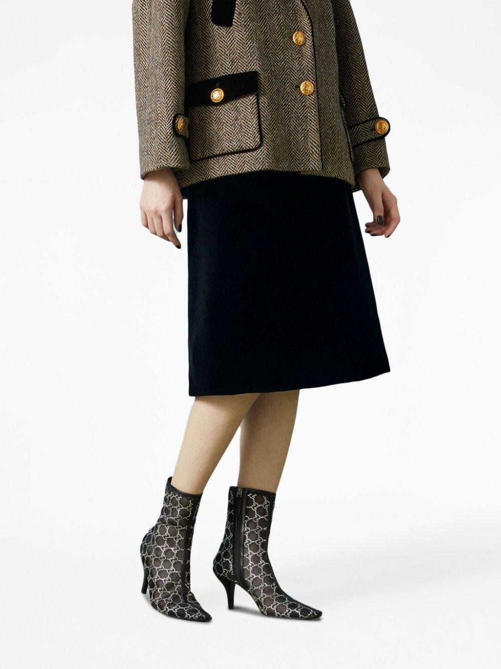 Gg Crystals-embellished Pointed-toe Mesh Ankle Boots