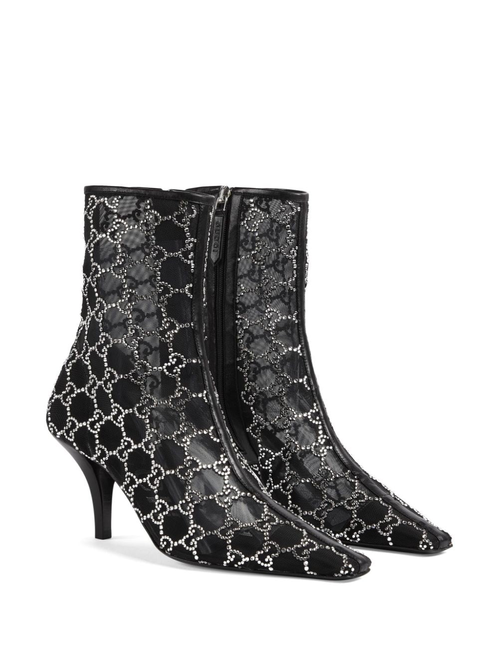Gg Crystals-embellished Pointed-toe Mesh Ankle Boots