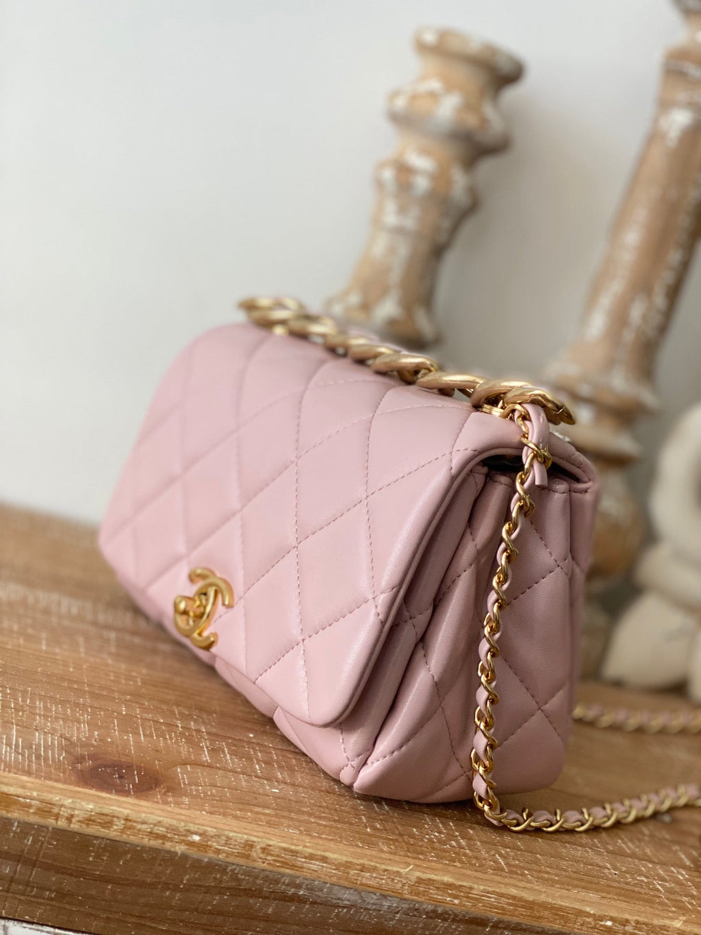 Chanel Classic GLAMIamond GlamIap Bag Light PiNike For Women Bags 9.1in/23cm