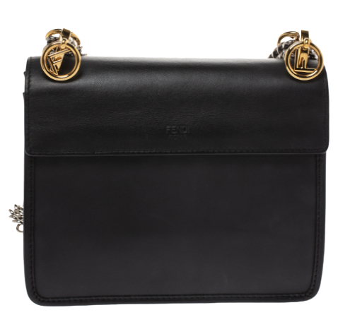 Fendi Black Leather Kan IK Shoulder Bag