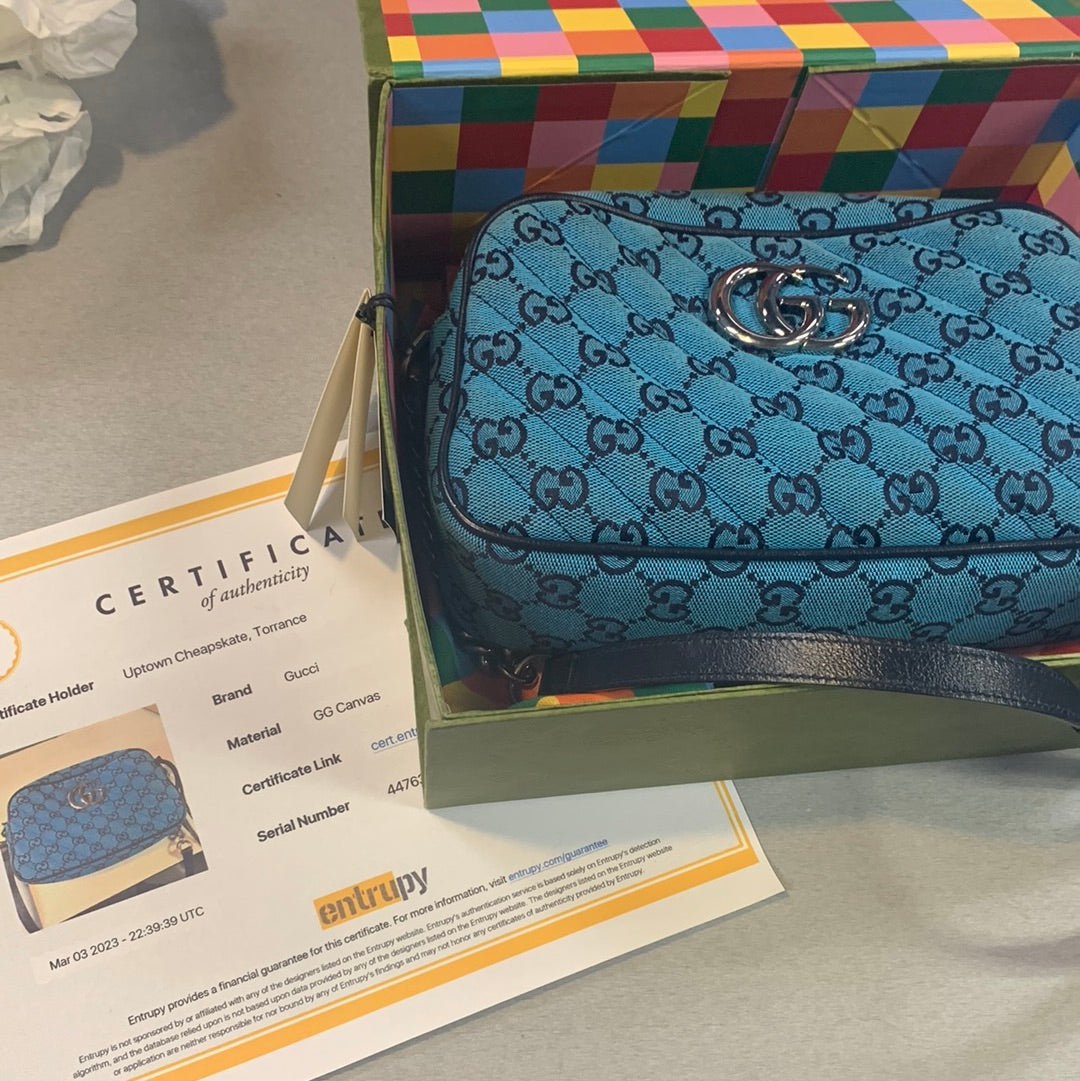 Gucci Marmont Quilted Gucci Canvas Crossbody Bag