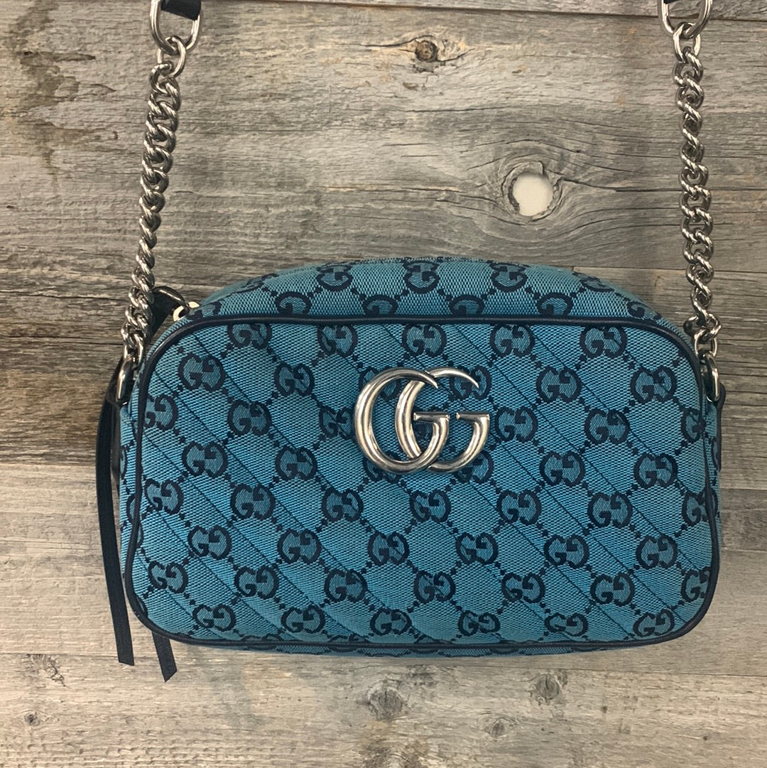 Gucci Marmont Quilted Gucci Canvas Crossbody Bag