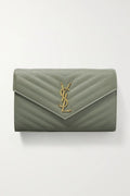 YSL SAINT LAURENT Monogramme quilted textured-leather shoulder bag (Light Green)