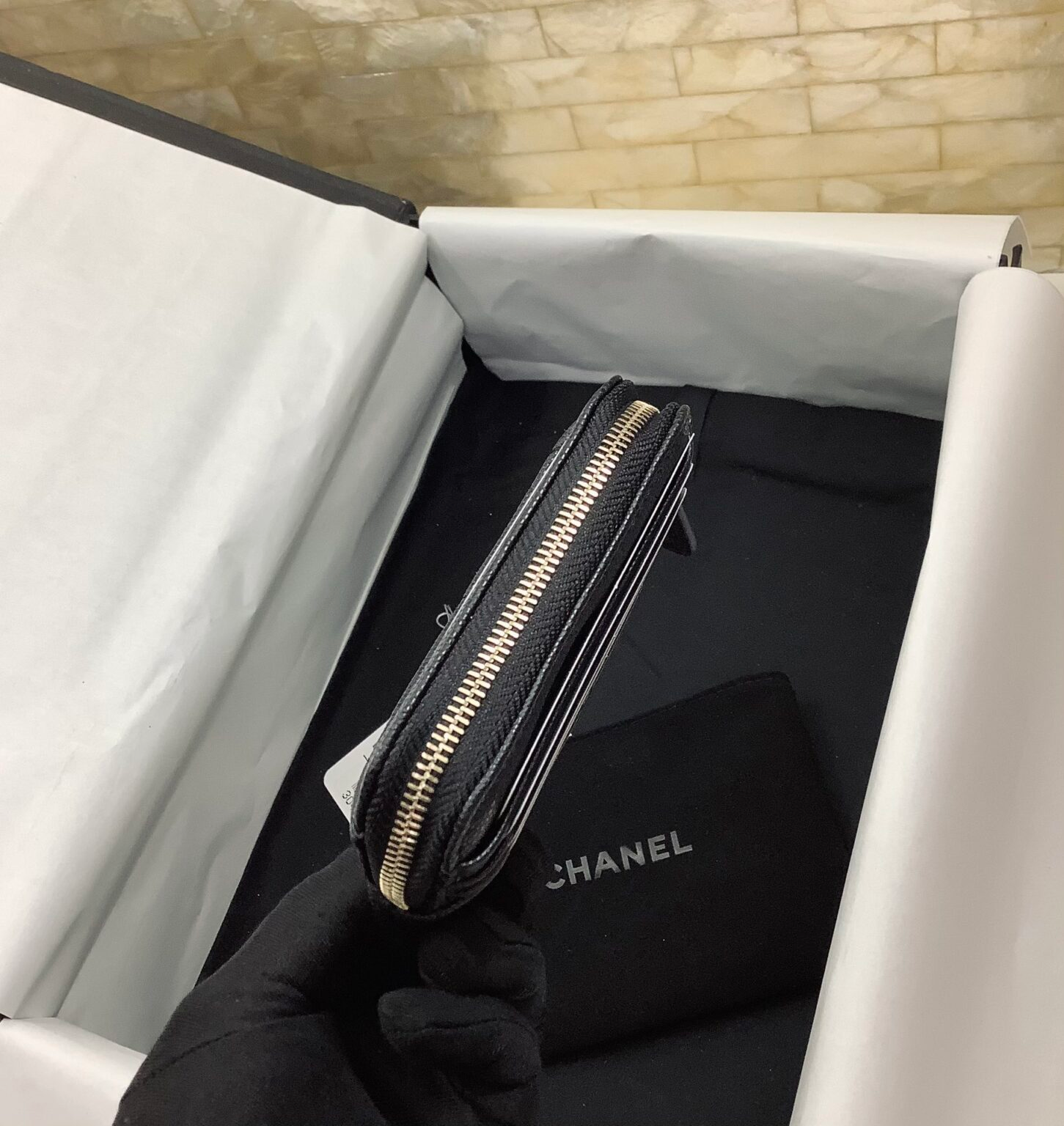 Chanel CHL  QUILTED ZIP CARD HOLDER BLACK WALLET