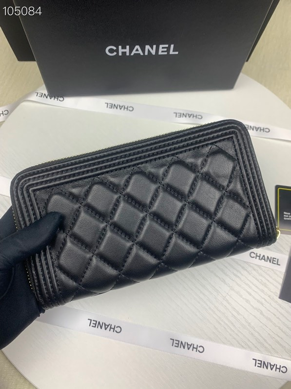 Chanel CHL BOY LONG ZIPPED WALLET WITH GOLD HARDWARE BLACK 19.4CM