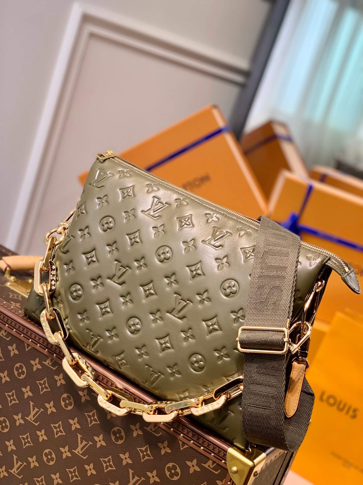 M57782 Coussin Monogram PM 34cm blackish green Female bag All leather