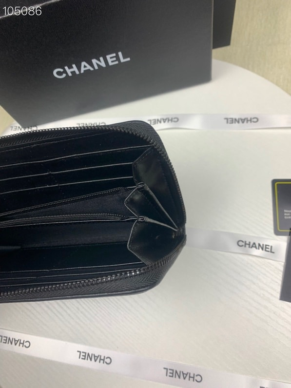 Chanel CHL BOY LONG ZIPPED WALLET BLACK 19.4CM
