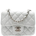 Chanel Mini Square Flap Quilted Leather Shoulder Bag Metallic Silver