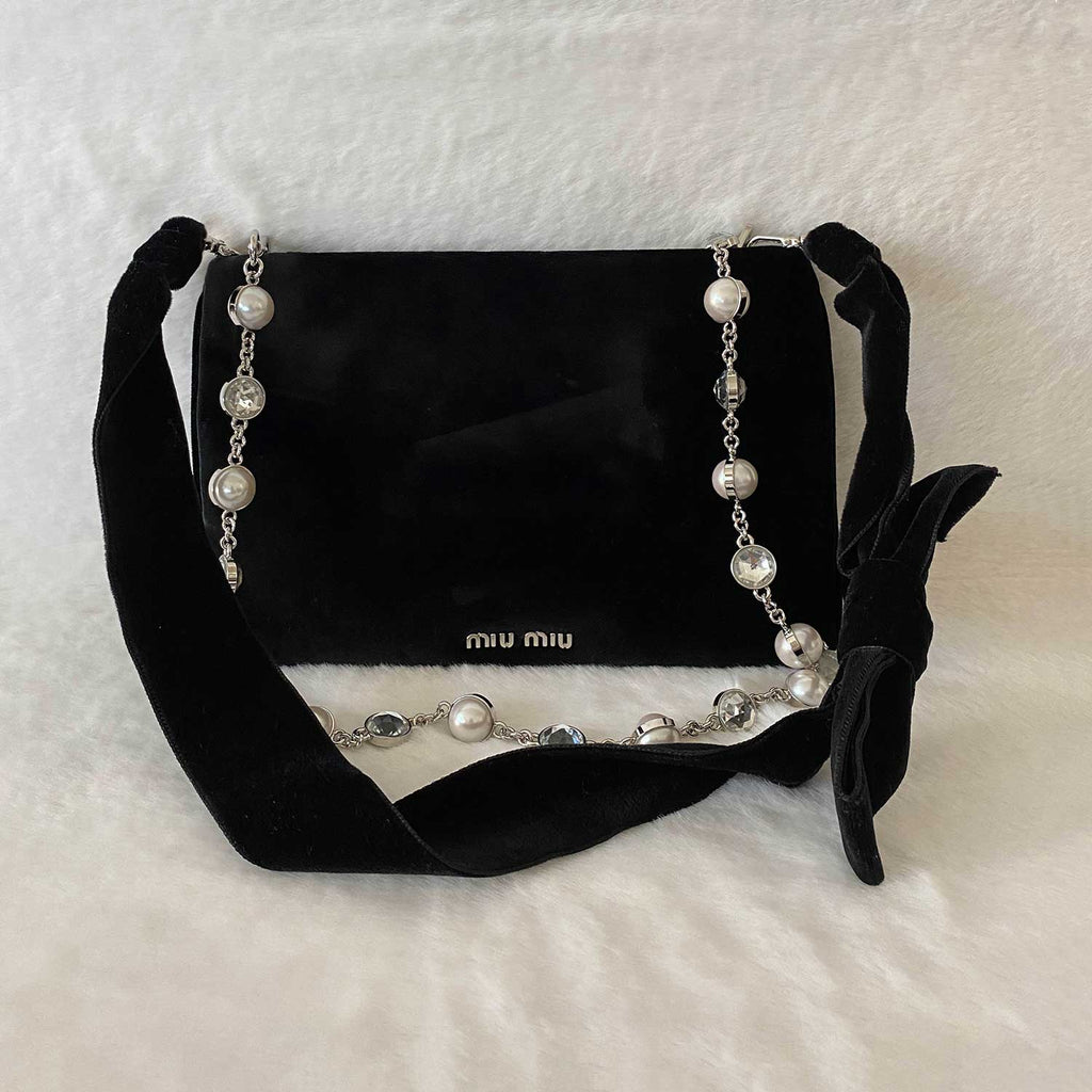 Miu Miu Crystal Pearls VeLouis Vuittonet Shoulder Bag
