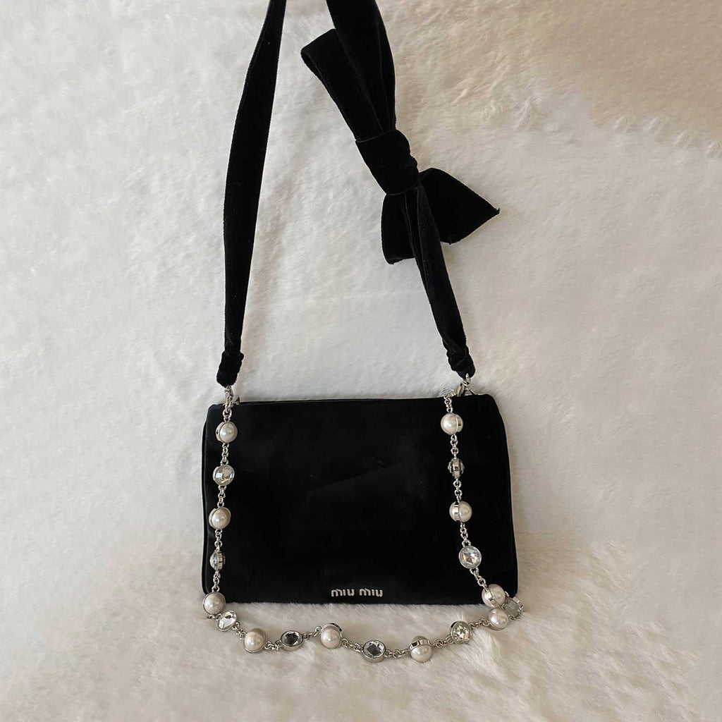 Miu Miu Crystal Pearls VeLouis Vuittonet Shoulder Bag