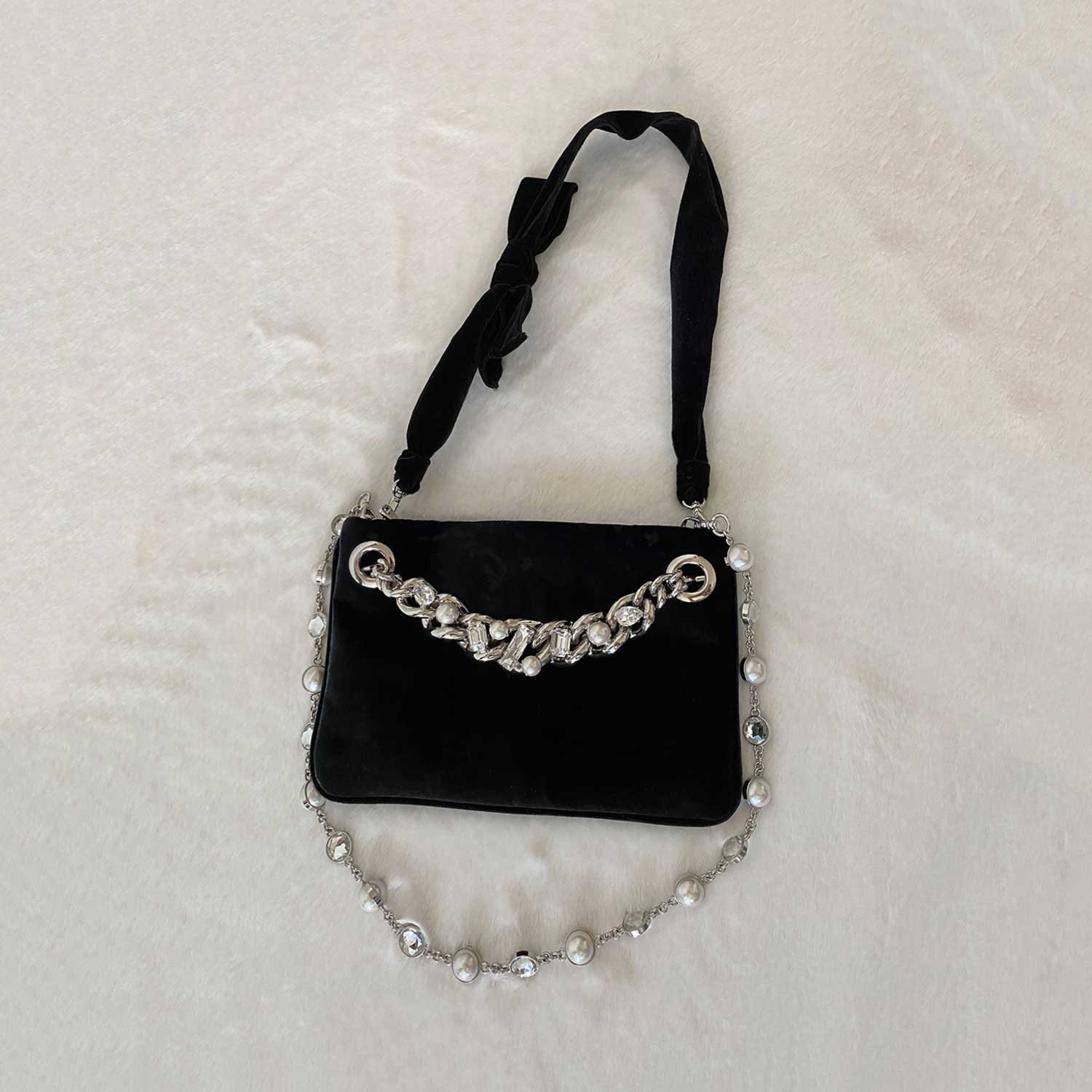 Miu Miu Crystal Pearls VeLouis Vuittonet Shoulder Bag